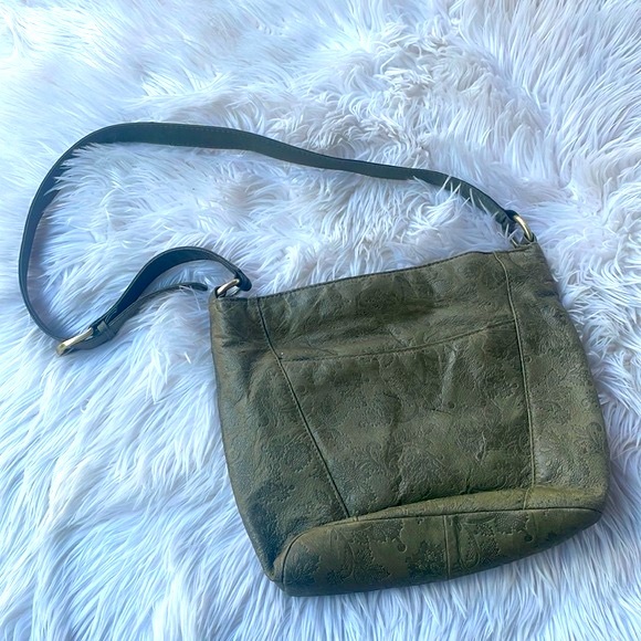 Cabin Creek Olive Green Stamped Leather Shoulder Bag - Picture 3 of 10